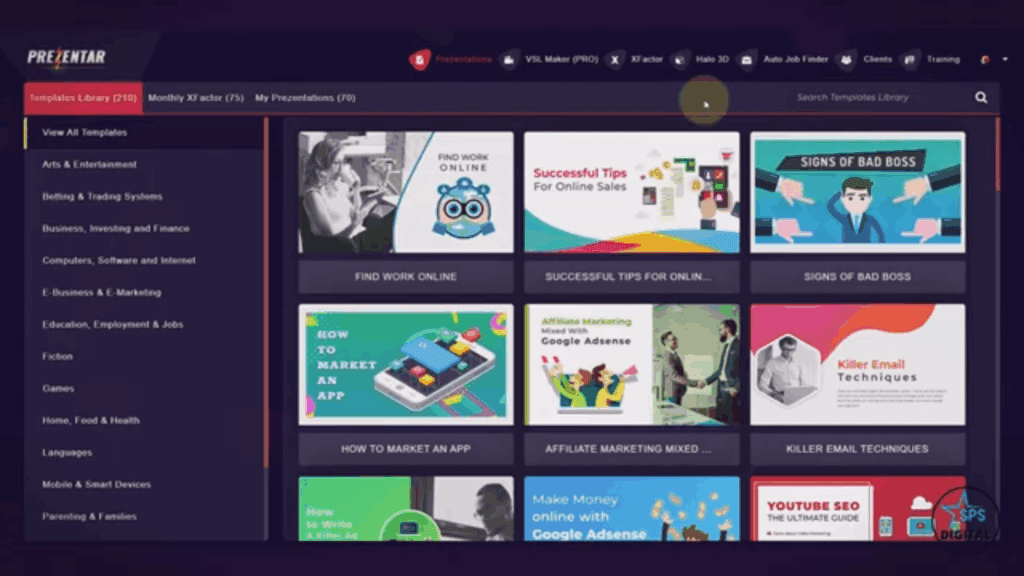 A presentation software interface, possibly showing templates or design elements, emphasizing ease of use and professional results.