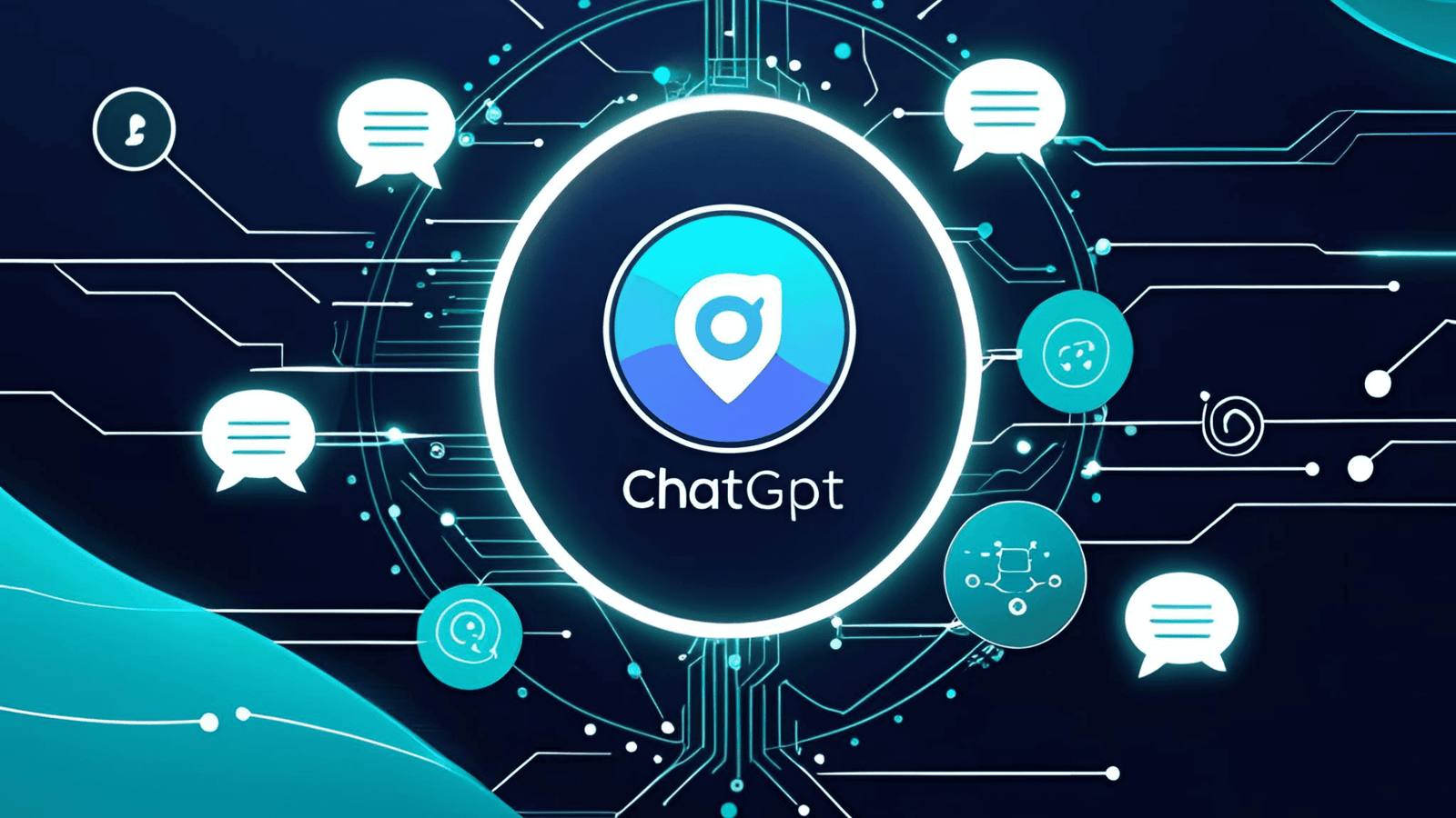 Futuristic ChatGPT interface with glowing communication icons and digital network background