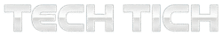 The words 'TECH TICH' in a bold, metallic blue, 3D-effect font, perfectly straight on a single line, with a transparent background.