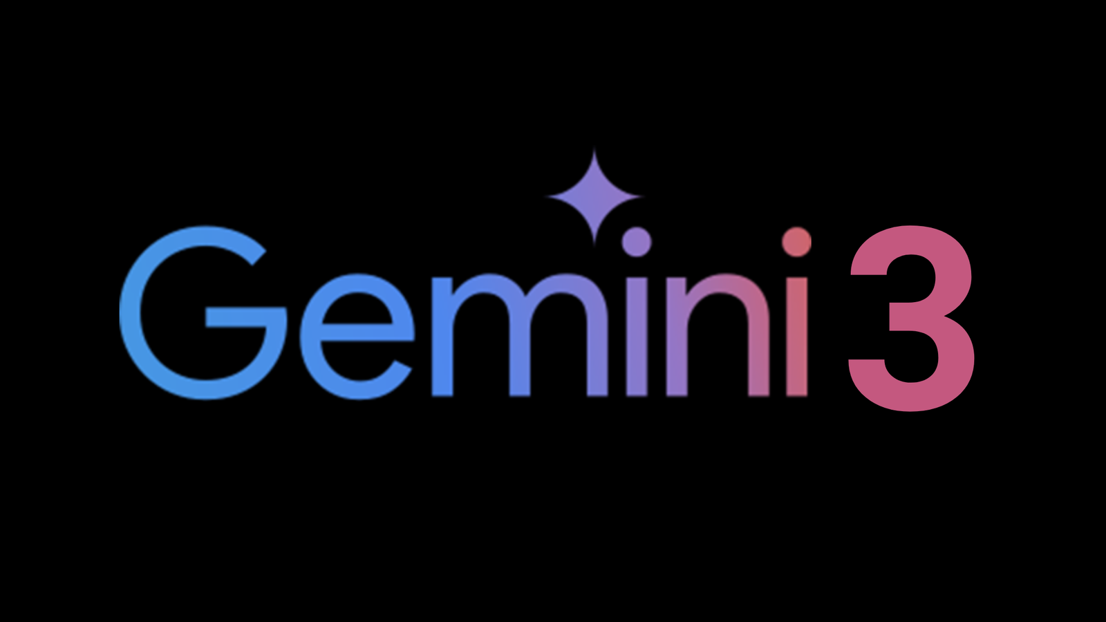 The logo for Gemini 3 displayed in gradient text on a black background. The name 'Gemini' transitions from blue to purple, and a shimmering four-pointed star replaces the dot above the letter 'i'.