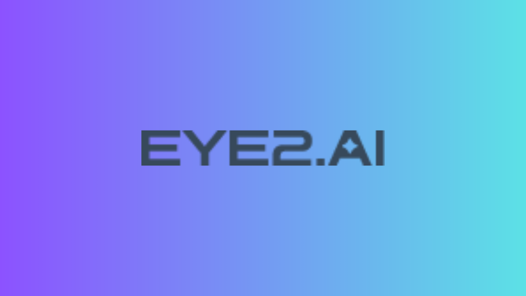 The text "EYE2.AI" in a stylized, dark grey font, centered on a smooth purple and turquoise gradient background.