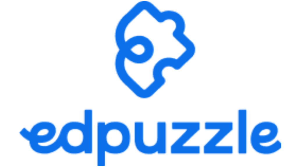The "edpuzzle" logo, featuring a blue, stylized puzzle piece icon shaped like a lion or animal head above the name "edpuzzle" in lowercase blue font.