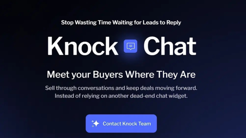 Marketing banner for Knock Chat, a sales tool designed to help businesses reply to leads through conversation.