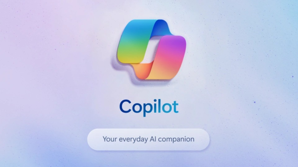 The Microsoft Copilot logo, a colorful 3D ribbon icon, with the tagline "Your everyday AI companion."