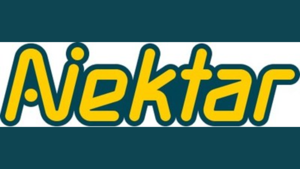 Nektar logo in a bubbly yellow font with a dark teal outline on a matching teal background.