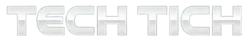 The words 'TECH TICH' in a bold, metallic white, 3D-effect font, perfectly straight on a single line, with a transparent background.