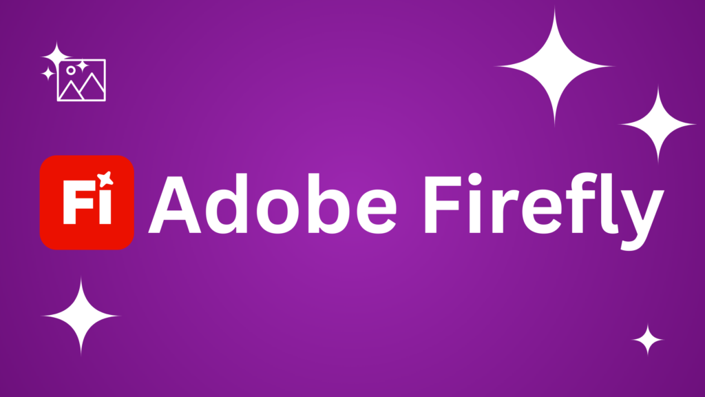 Adobe Firefly logo featuring a red square icon with "Fi" and bold white text on a purple gradient background with white stars.