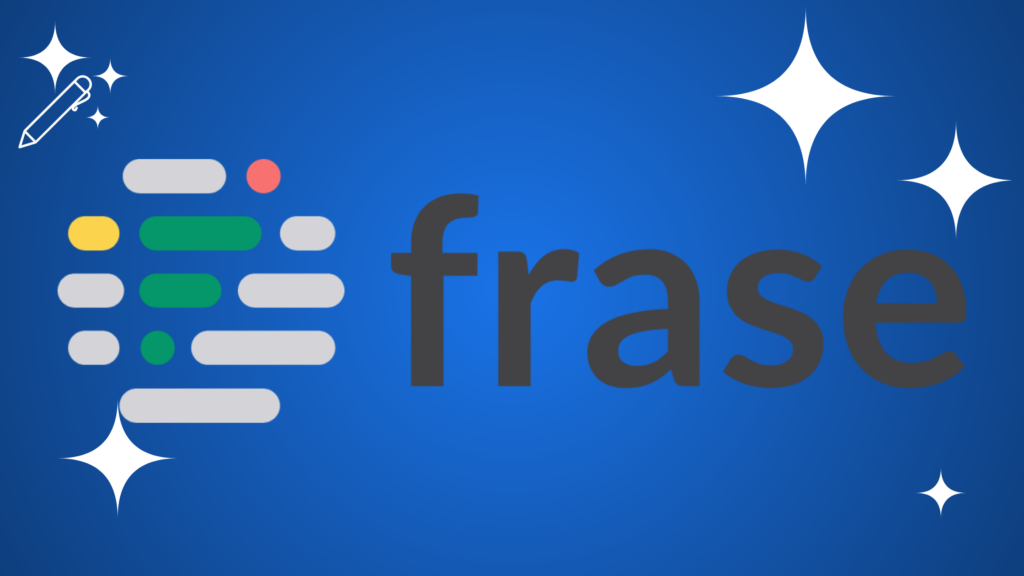 Frase logo featuring a colorful abstract icon made of rounded horizontal bars and dark grey text on a blue gradient background with white stars.