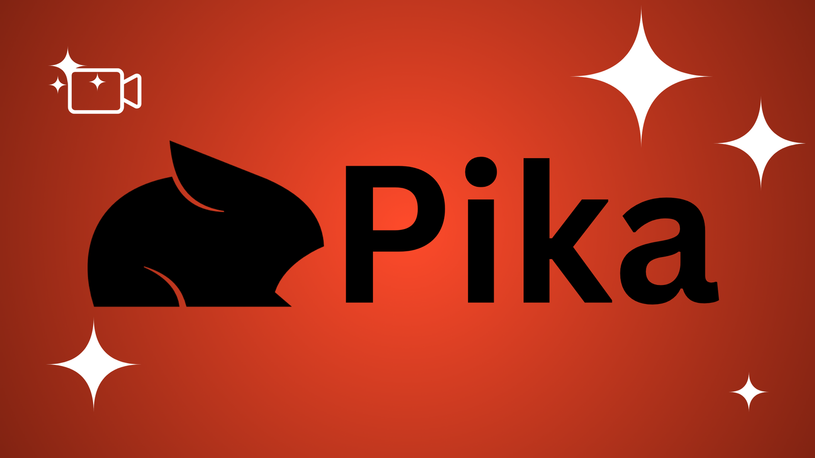 Pika logo featuring a black stylized icon and bold black sans-serif text on a reddish-orange gradient background with white stars.
