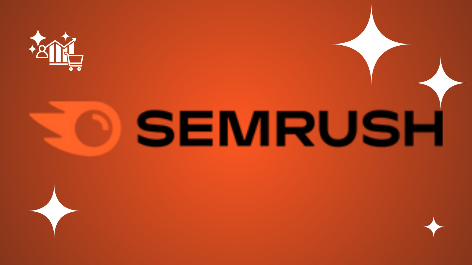 Semrush AI Toolkit logo featuring a black stylized icon and bold black sans-serif text on a red-orange gradient background with white stars.